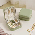 Mini Jewelry Travel Case, Small Portable Jewellery Storage, PU Leather Travel Jewelry Organizer Box, for Women, Girls, Wedding, Birthday, 3.74x3.74x1.92 In (Green)