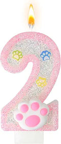 Number 2 Birthday Candle, 2nd Candle Paw Cake Topper Cupcake Decorations,Pink Dog Cat Pet Theme Birthday Cake Decoration for Party Celebration