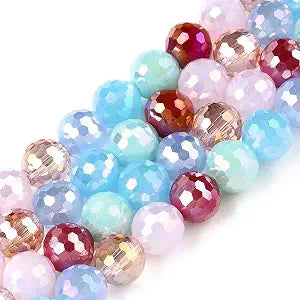 50pcs Electroplate Crystal Glass Beads 8mm Faceted Round Glass Beads Loose Spacers Bead for DIY Suncatchers Friendship Bracelet Necklace Earring Jewelry Phone Starp Making Craft Supplies Colorful